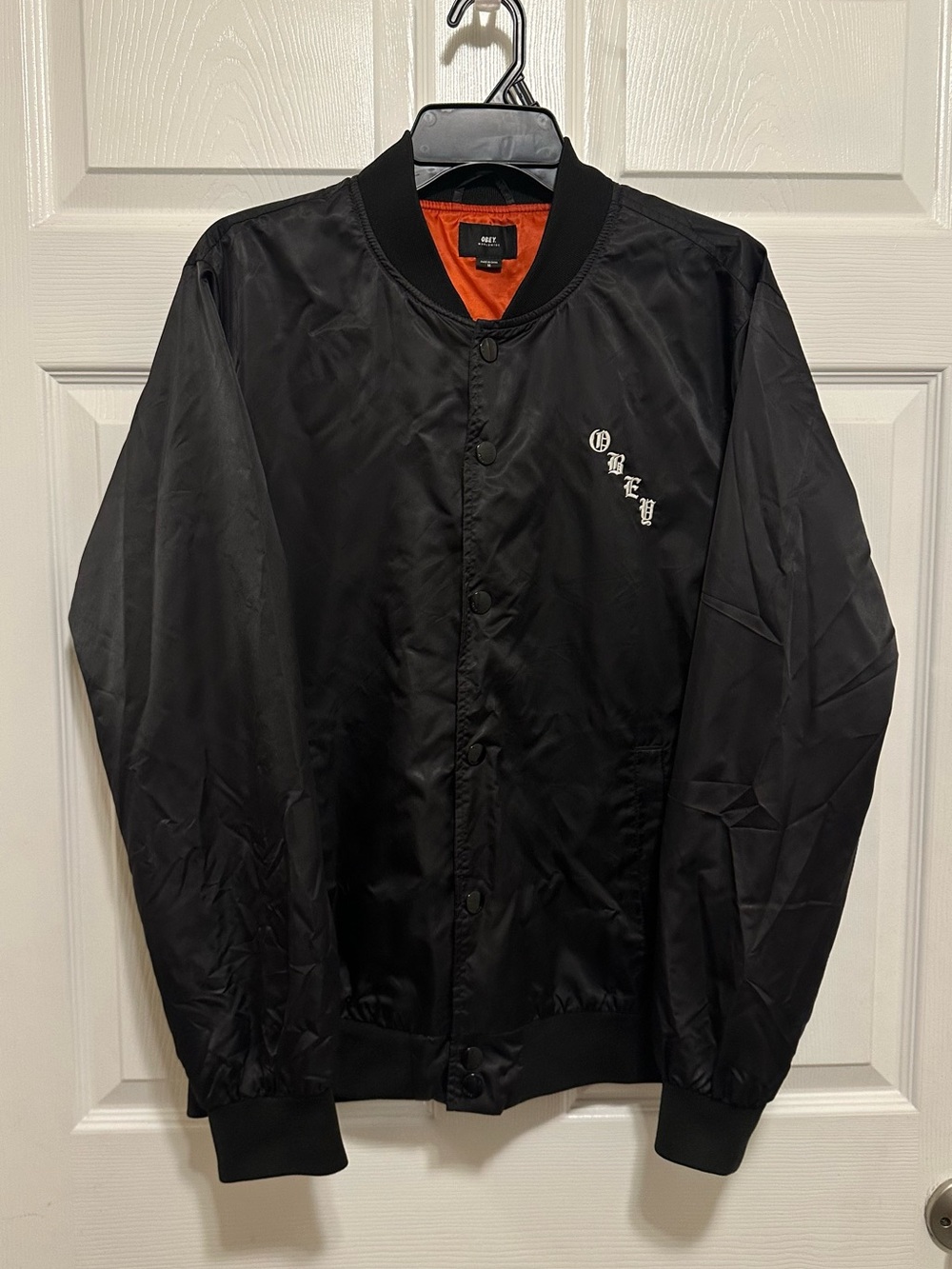 Obey Black Bomber Jacket with Orange Interior